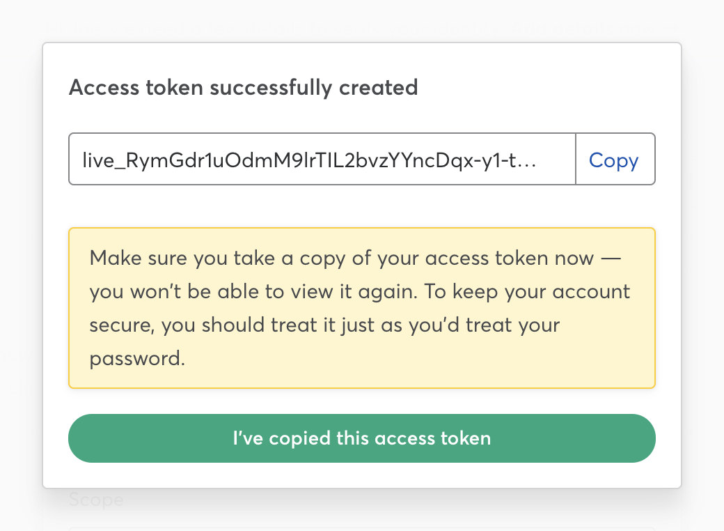 Creating a GoCardless access token